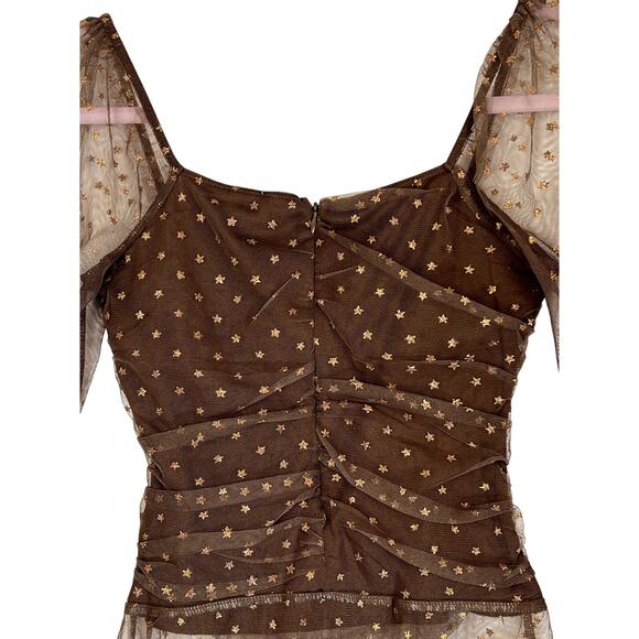 Le Lis Collection Brown w/ Gold Glitter Stars Tulle One Piece Body Suit Size M - Picture 5 of 9